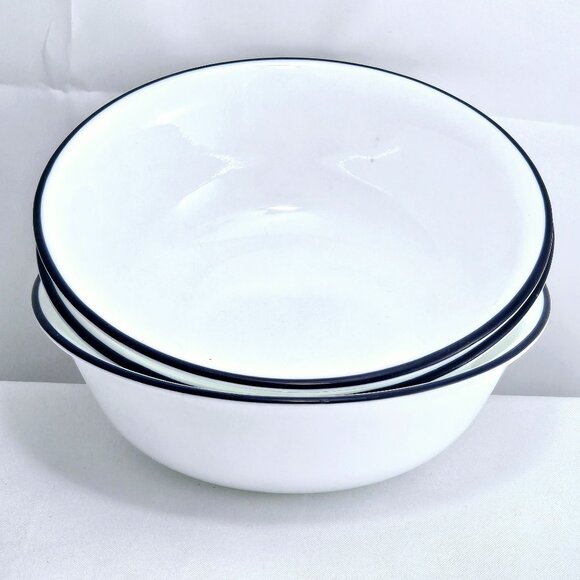 Corelle Promise Soup Salad Bowl 6" set-3 navy blue rim farmhouse cottage core - Picture 3 of 8